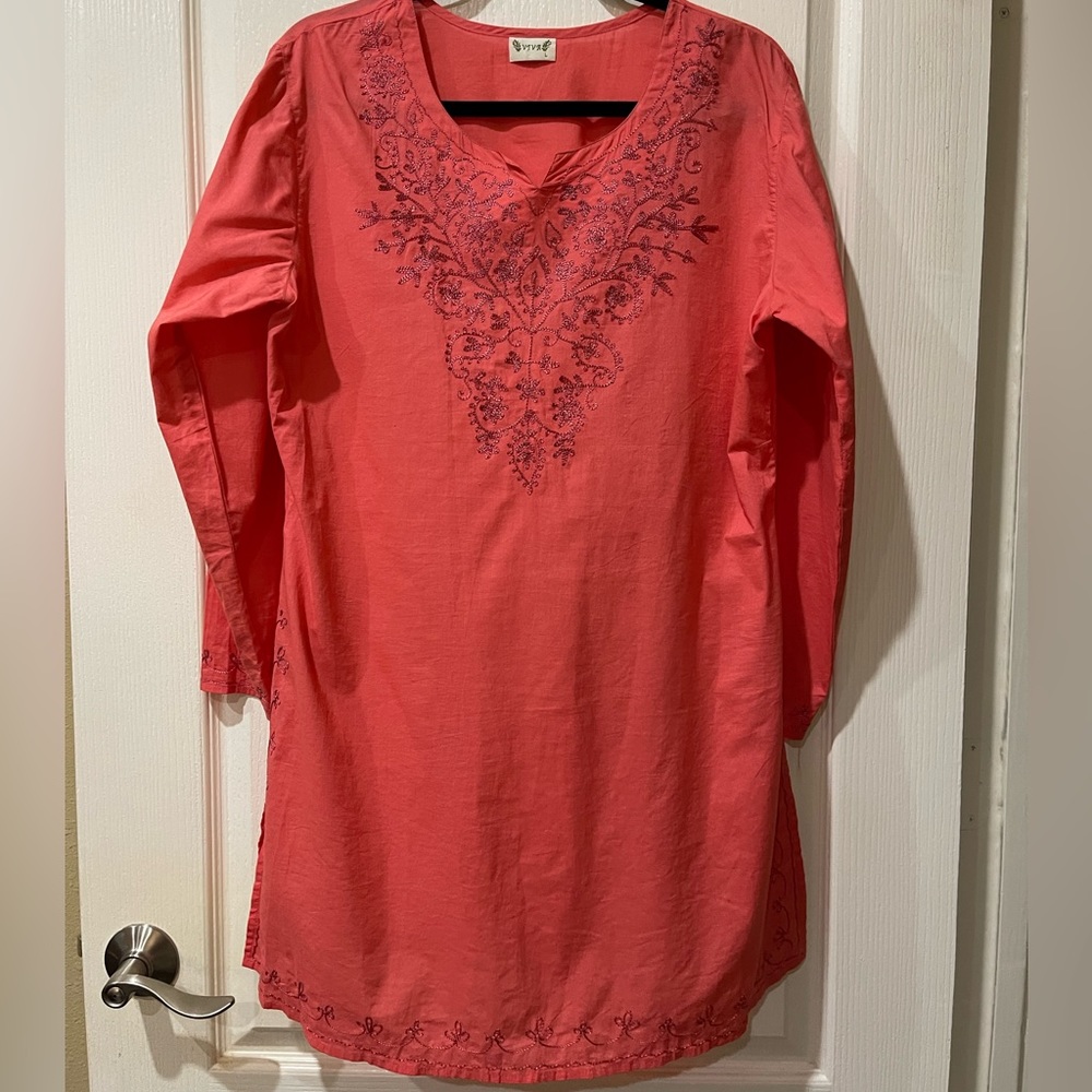 Viva Embroidered Cotton Long Sleeve Tunic